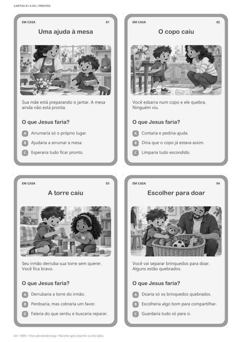 Folha de cartas em preto e branco